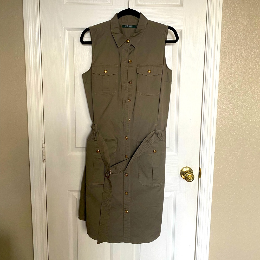 Lauren by Ralph Lauren Khaki Sleeveless Olive Dress